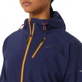 Asics Fujitrail Waterproof Jacket Damen M / dunkelblau - orange